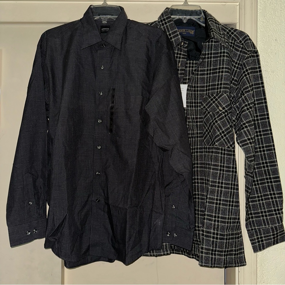 Men's Black and Gray dress shirt and flannel bundle